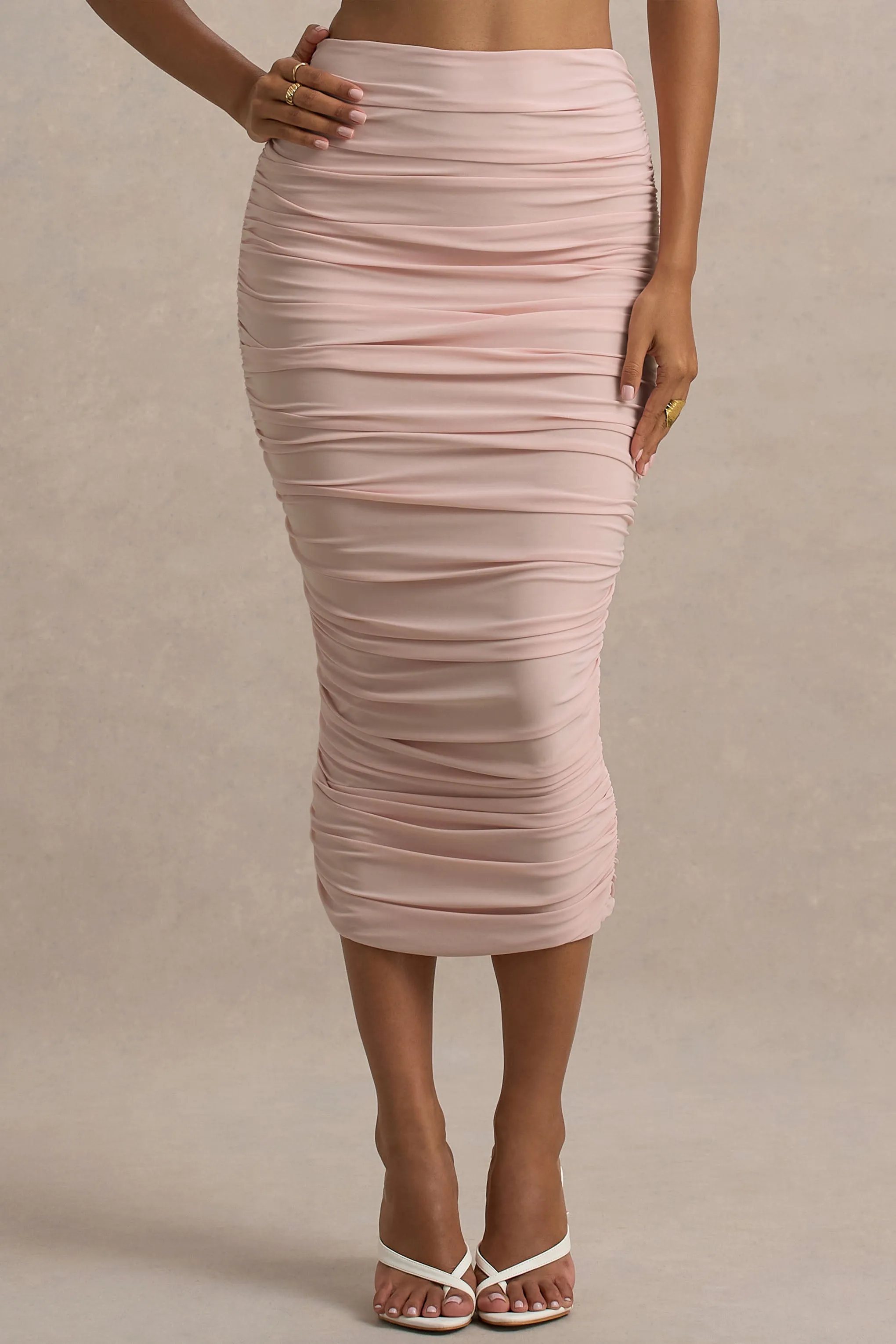 Lively | Light Pink Ruched Midi Skirt sold by Club L London product image thumbnail 3