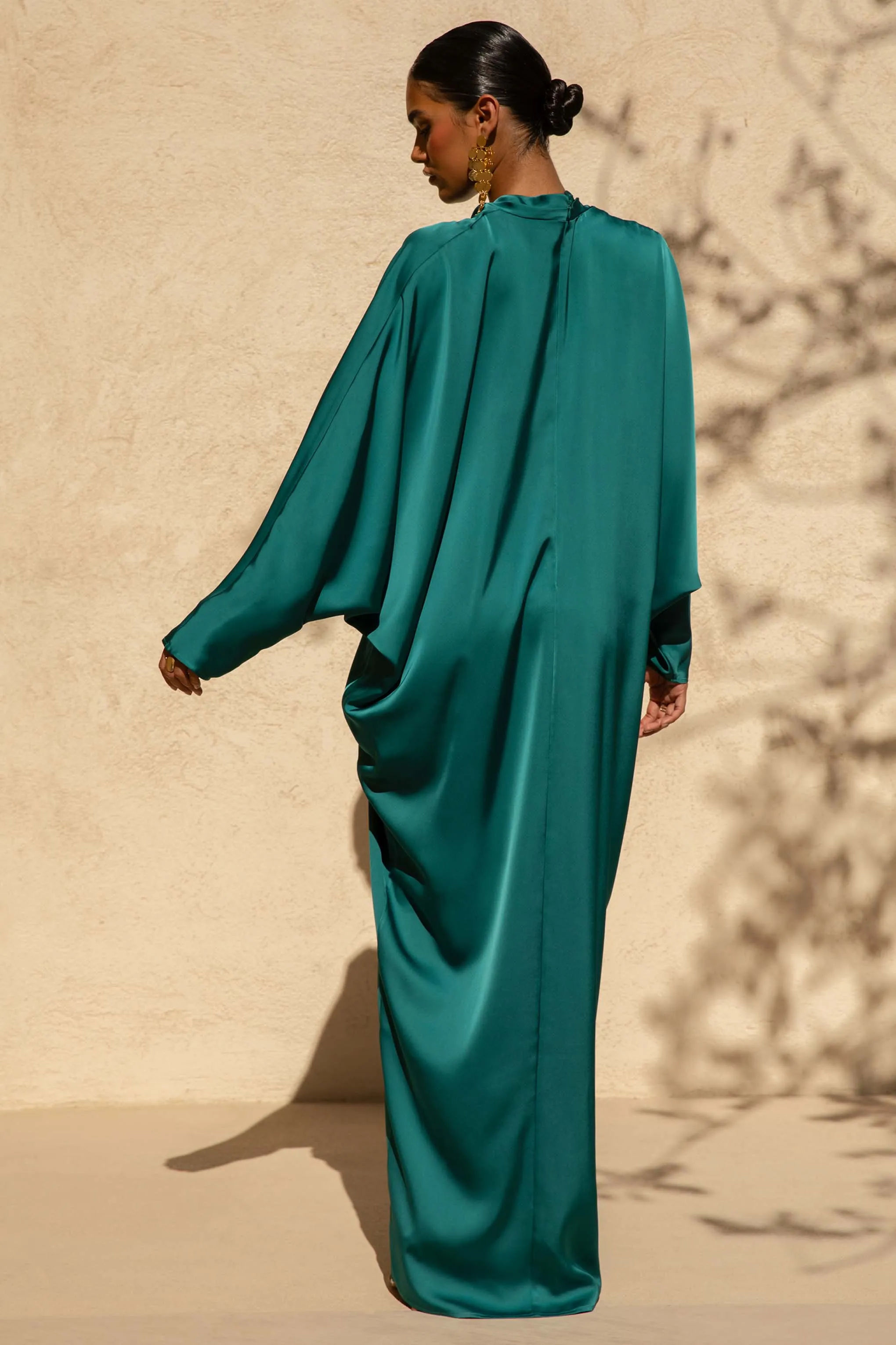 Tina | Dark Green Satin Plunge-Neck Embellished Maxi Dress sold by Club L London product image thumbnail 2