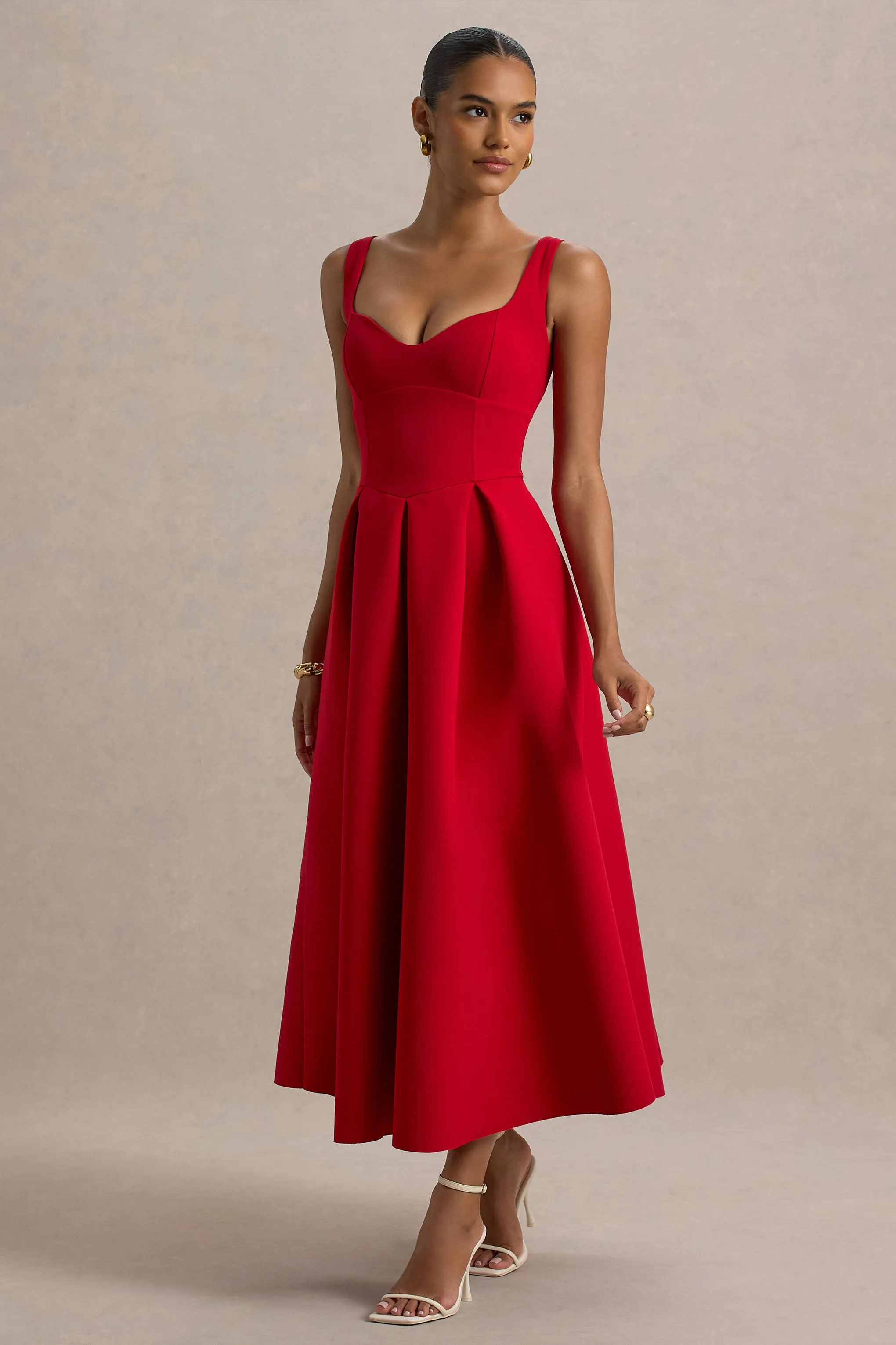 Rosemary | Red Sweetheart Midi Dress With Drop Waist sold by Club L London product image thumbnail 5