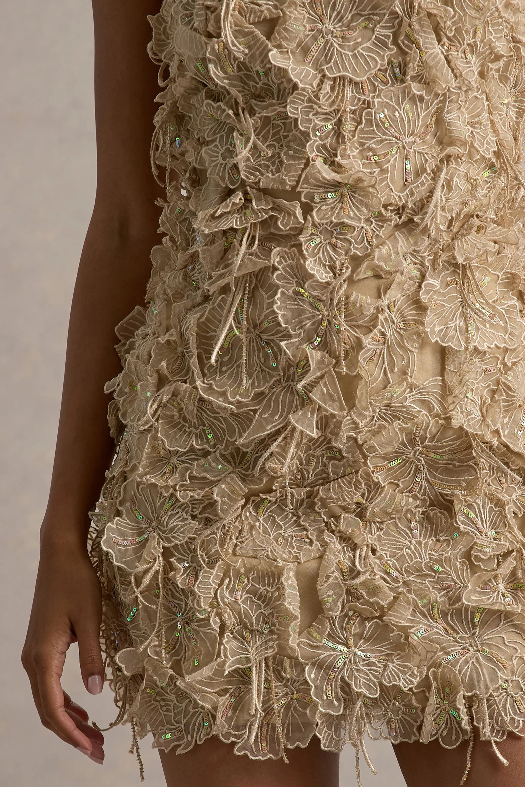 Kamara | Nude Sequin Floral Halter-Neck Mini Dress sold by Club L London product image thumbnail 4