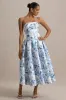 Alaina | Blue Porcelain Print Bandeau Midi Dress With Volume Skirt sold by Club L London
