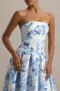 Alaina | Blue Porcelain Print Bandeau Midi Dress With Volume Skirt sold by Club L London