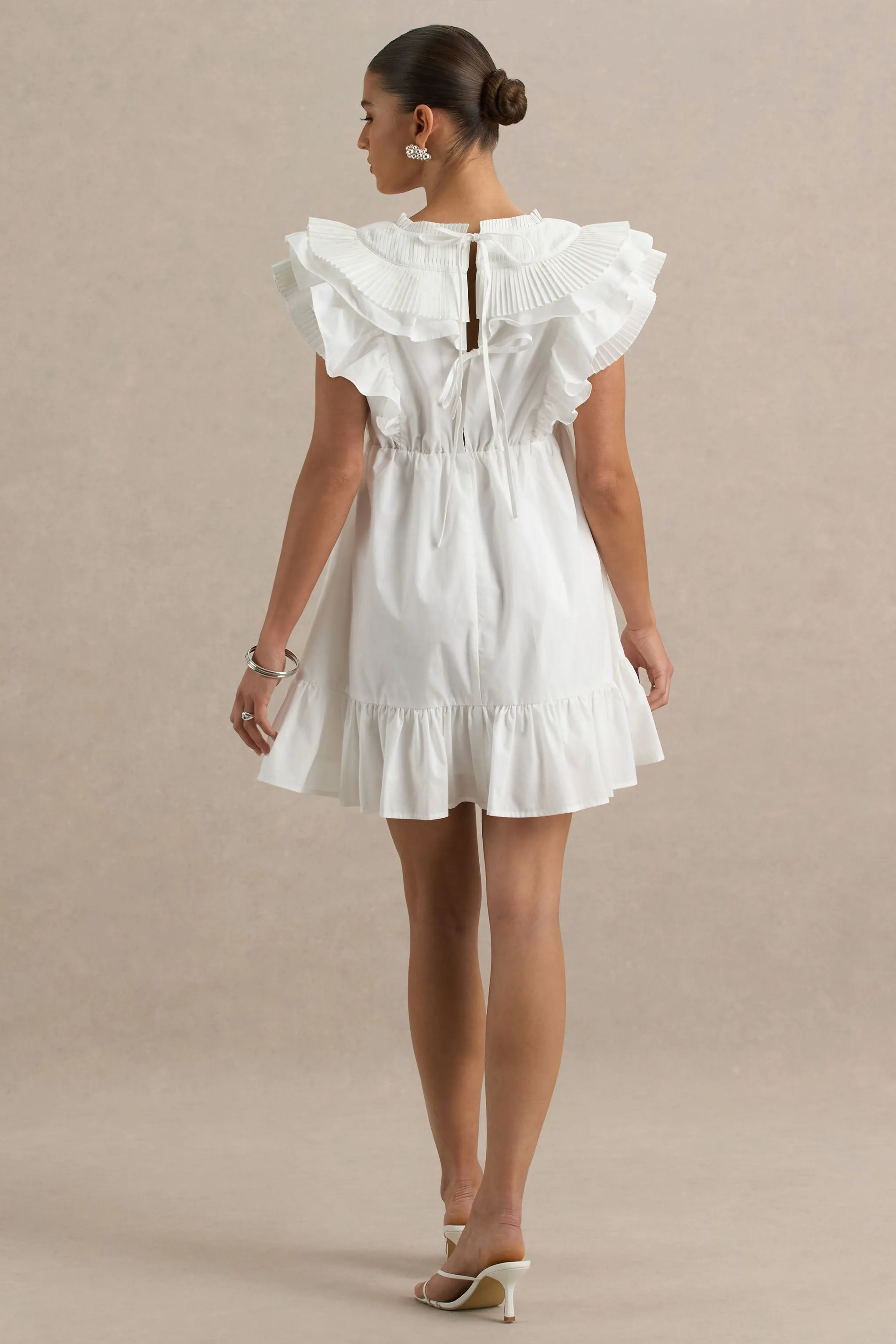 Judie | White Poplin V-Neck Ruffled Mini Dress sold by Club L London product image thumbnail 2