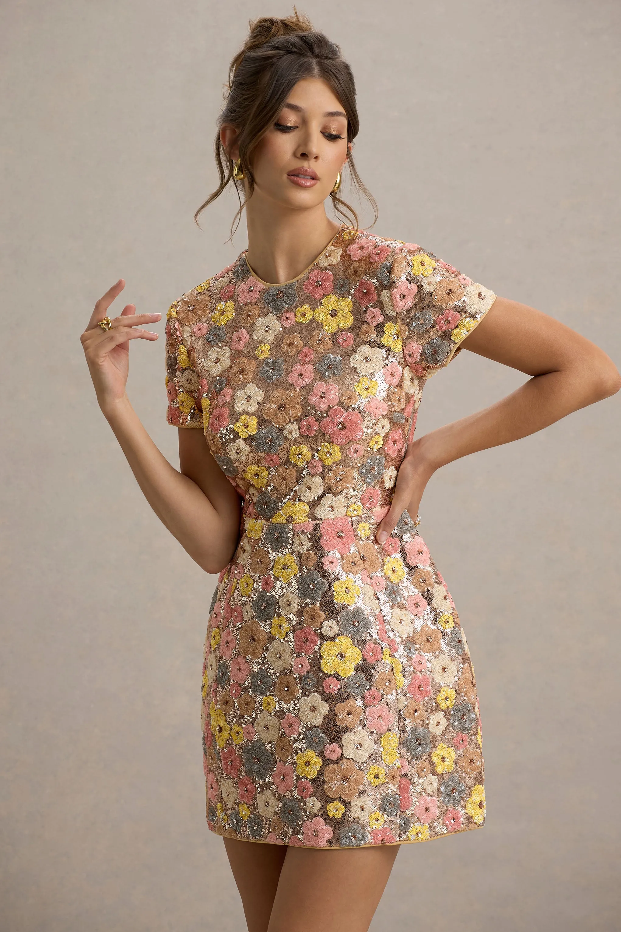Eira | Pastel Floral Print Sequin Mini Dress sold by Club L London product image thumbnail 3