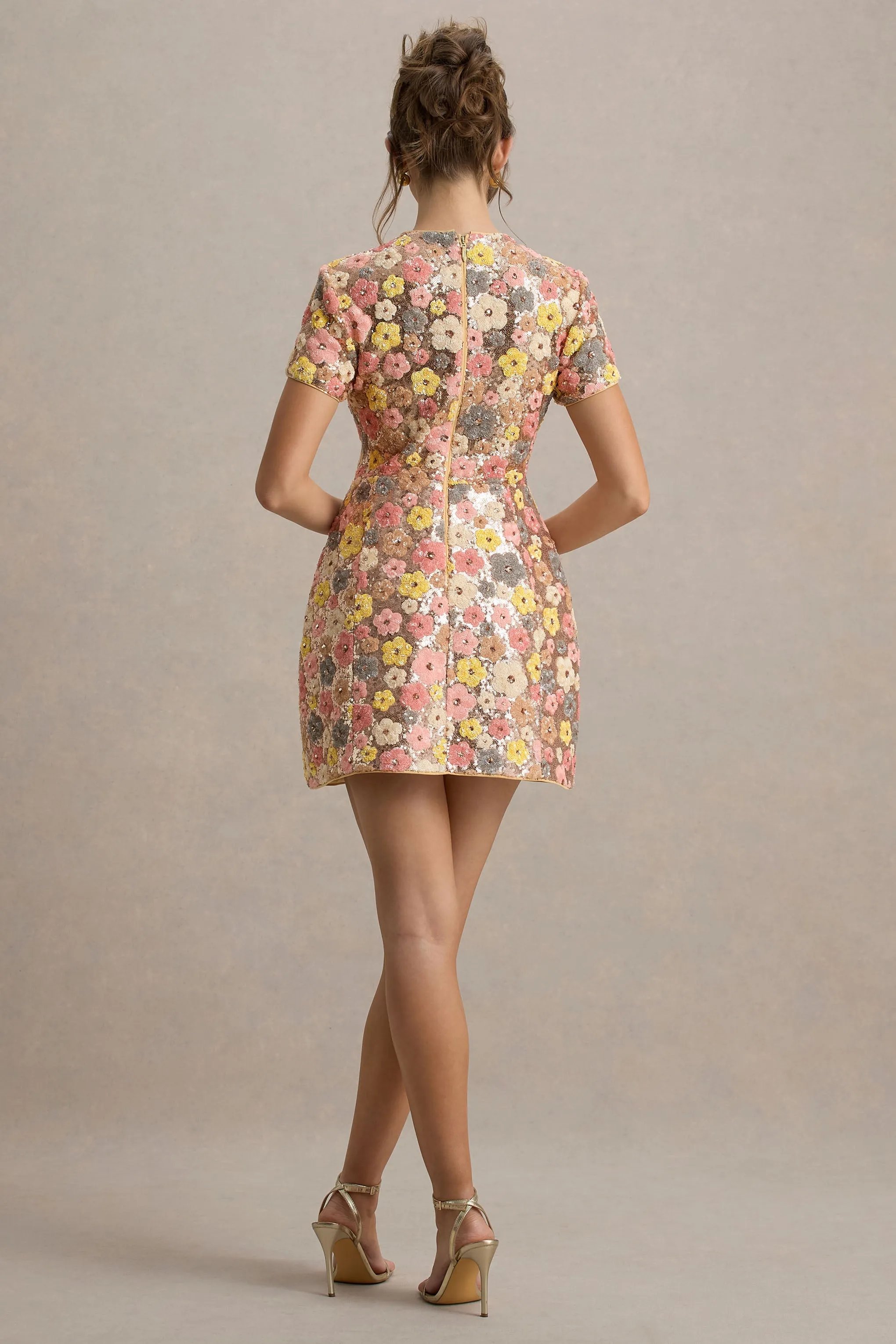Eira | Pastel Floral Print Sequin Mini Dress sold by Club L London product image thumbnail 2