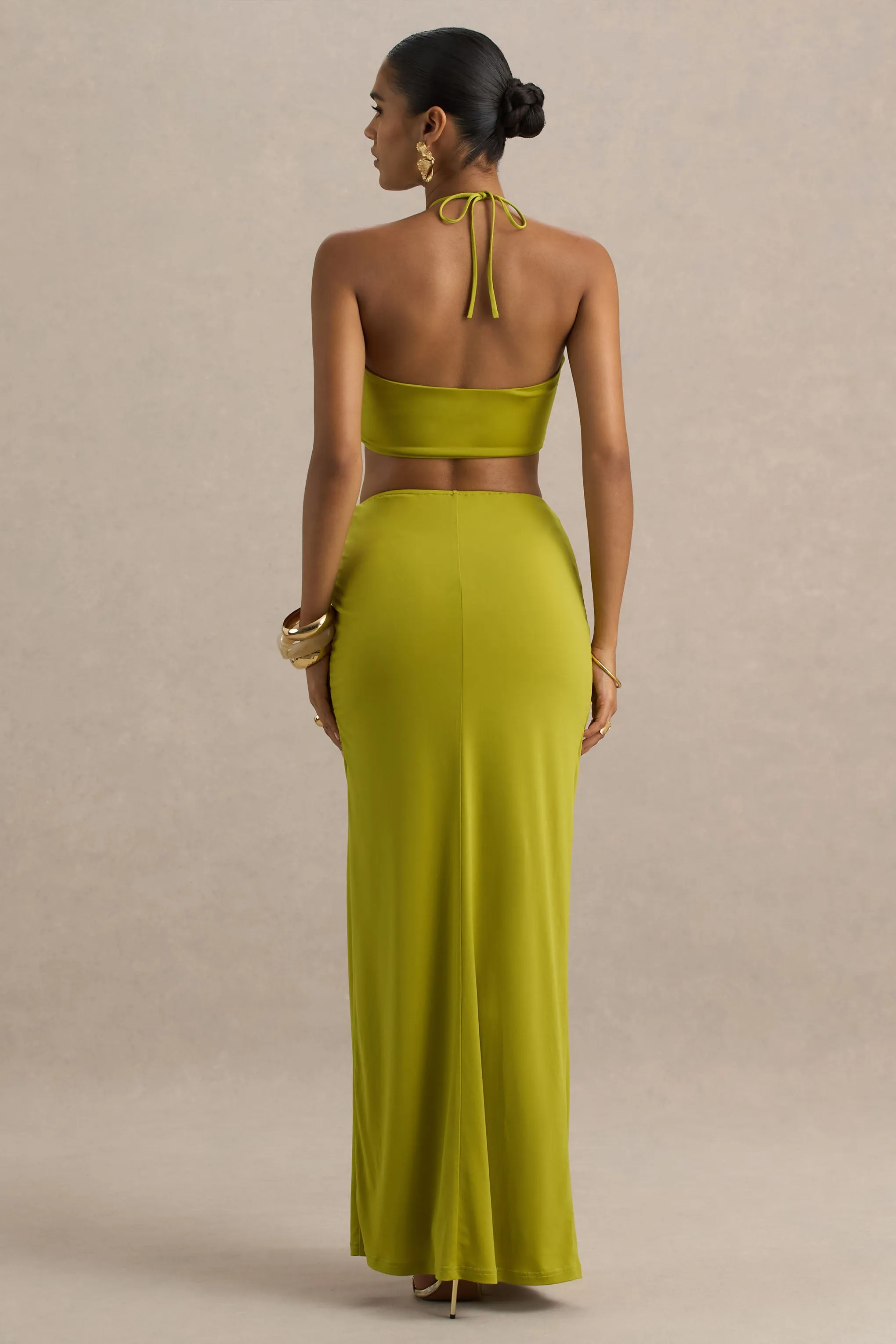 Coastline | Green Ruched Maxi Skirt With Split sold by Club L London product image thumbnail 2