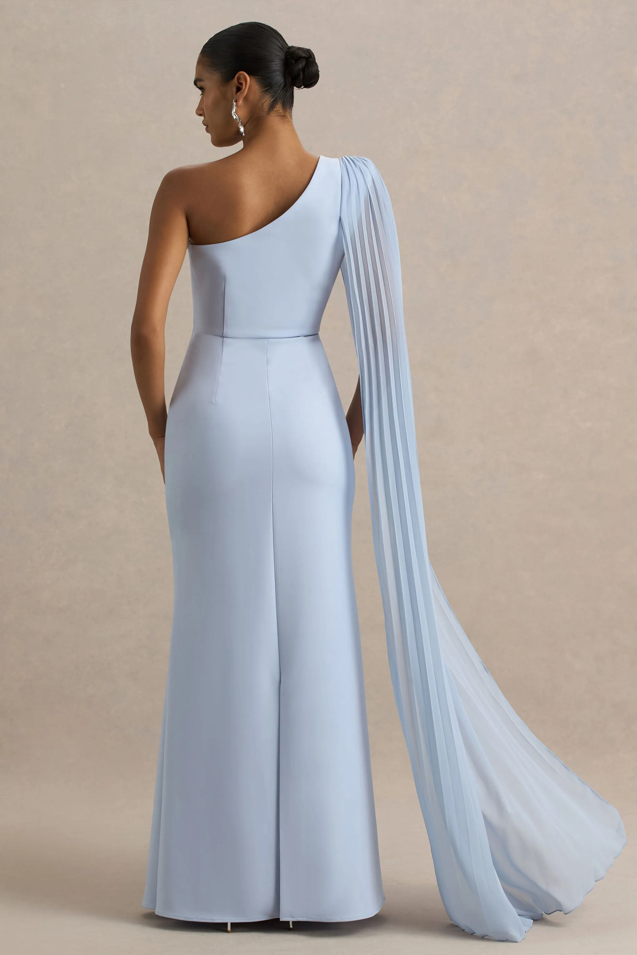 Athens | Powder Blue Asymmetric-Neck Maxi Dress With Cape Sleeve Detail sold by Club L London product image thumbnail 2