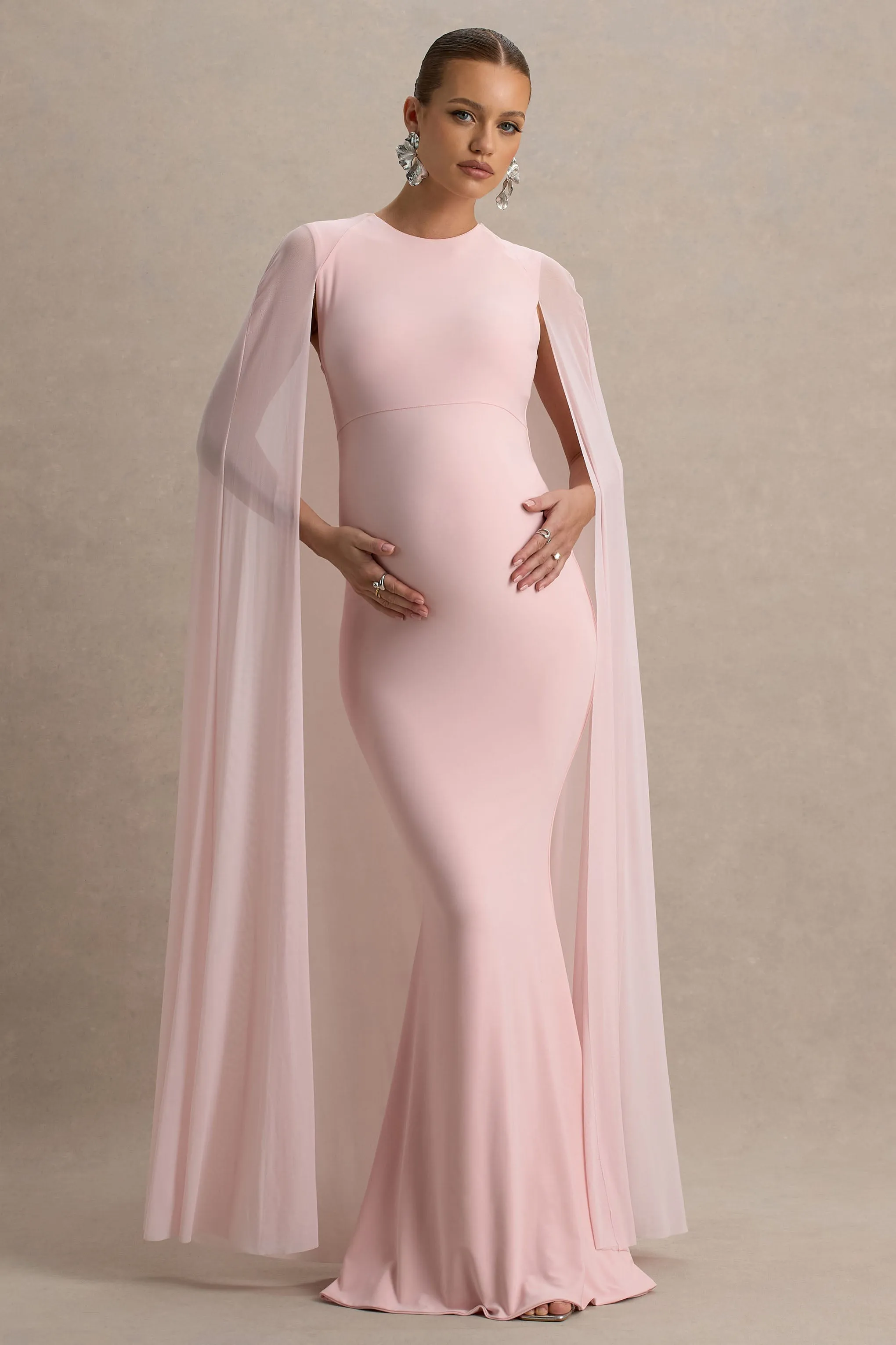 Currant | Pink High-Neck Maternity Maxi Dress With Cape sold by Club L London product image thumbnail 5