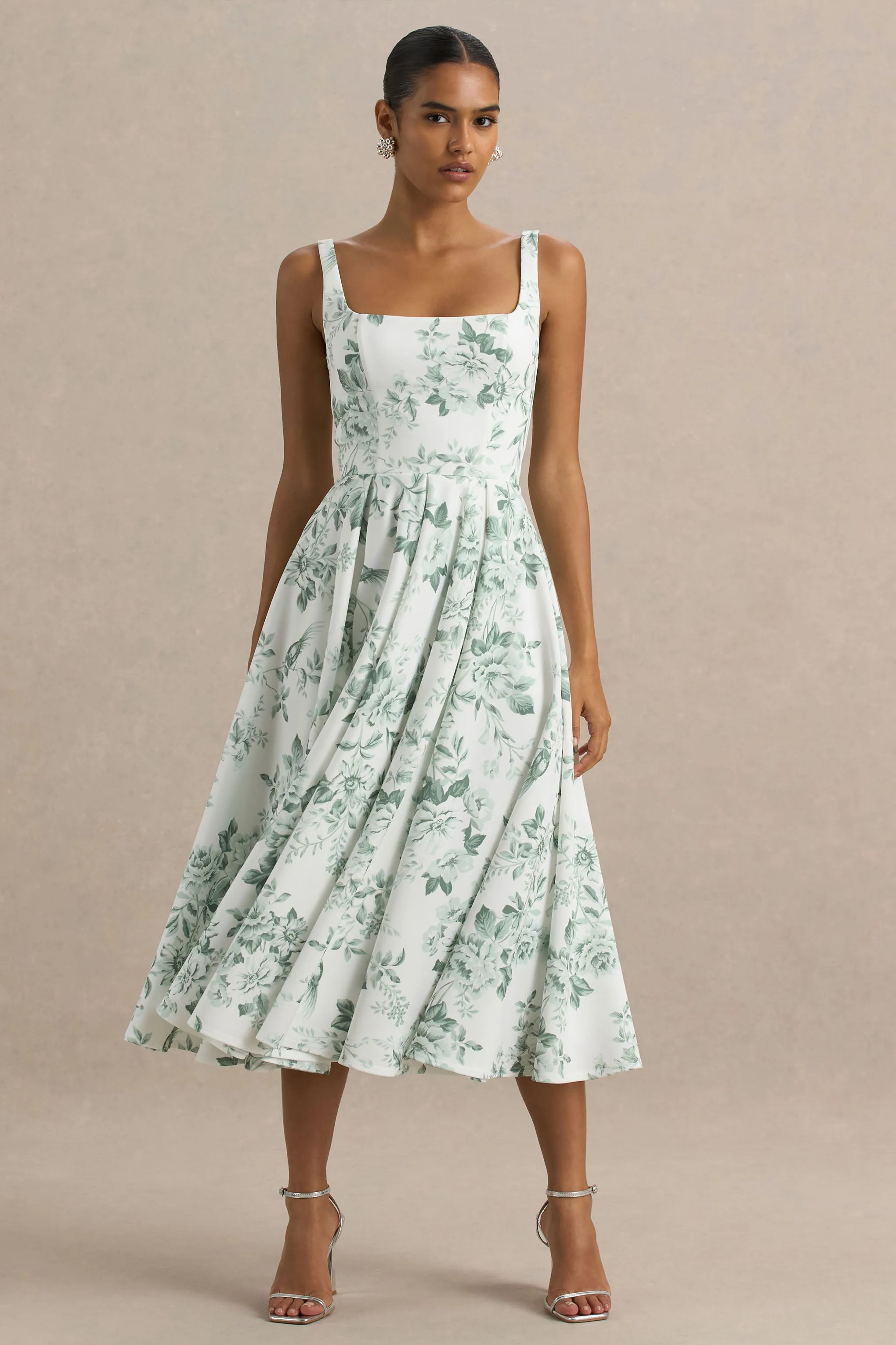 Lissa | Green Porcelain Print Square-Neck Midi Dress sold by Club L London product image thumbnail 4