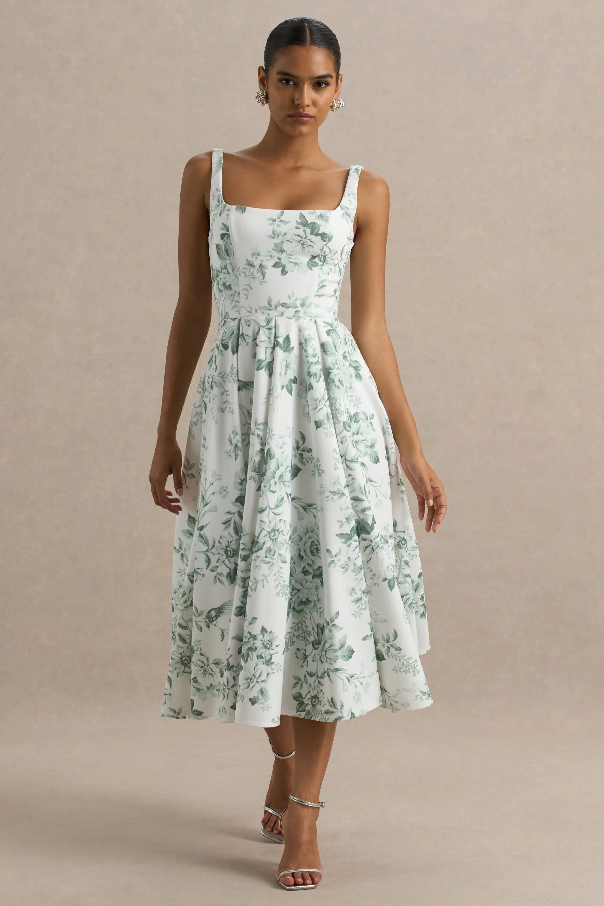 Lissa | Green Porcelain Print Square-Neck Midi Dress sold by Club L London product image thumbnail 3
