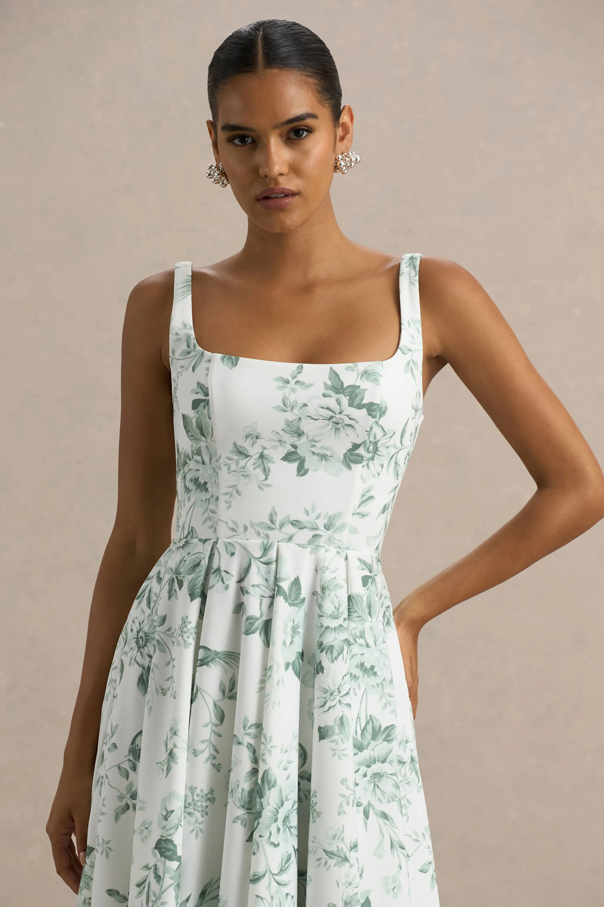 Lissa | Green Porcelain Print Square-Neck Midi Dress sold by Club L London product image thumbnail 5