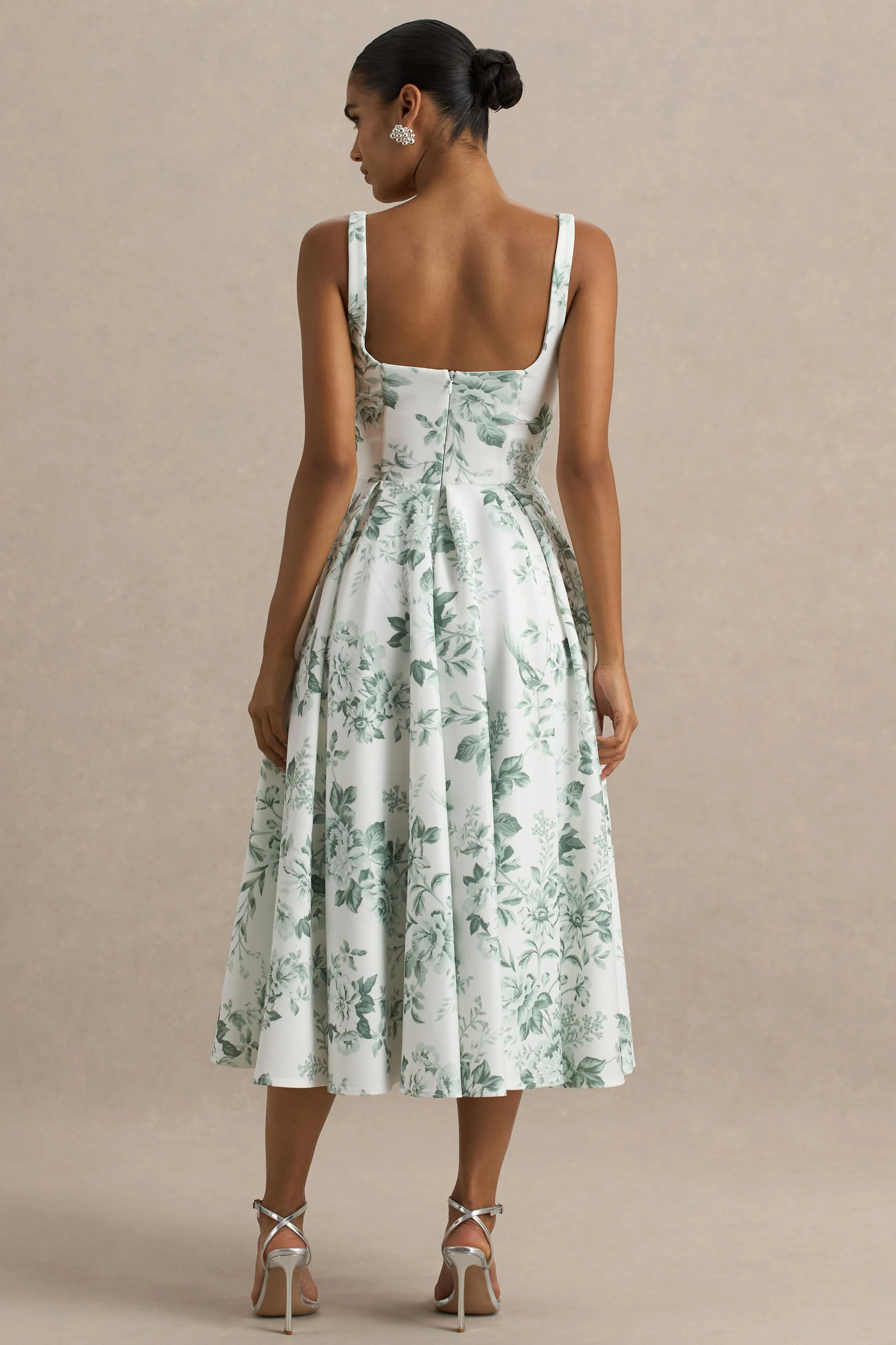 Lissa | Green Porcelain Print Square-Neck Midi Dress sold by Club L London product image thumbnail 2