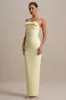 Hallie | Lemon Bandeau Maxi Dress With Bow Detail sold by Club L London
