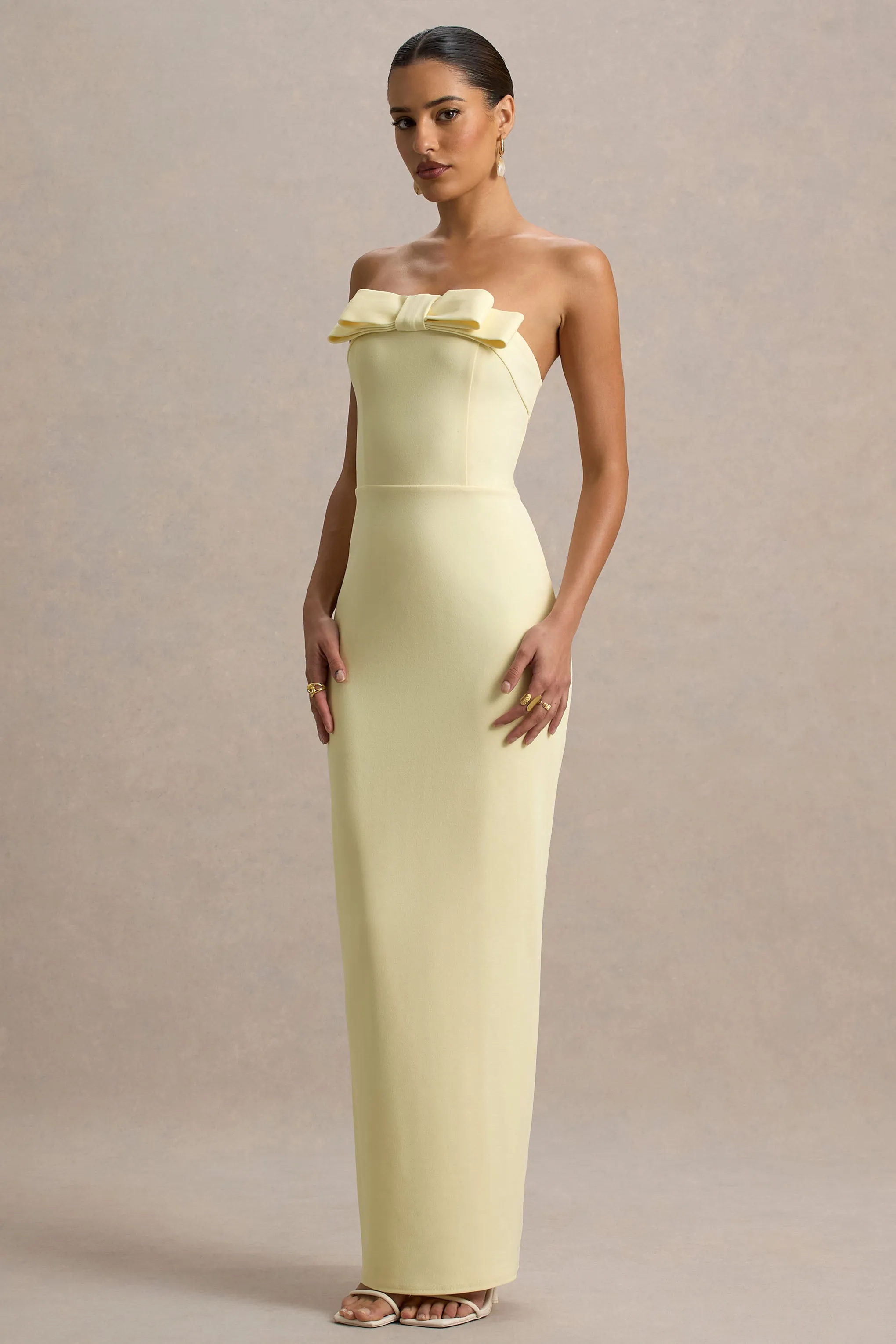 Hallie | Lemon Bandeau Maxi Dress With Bow Detail sold by Club L London product image thumbnail 5