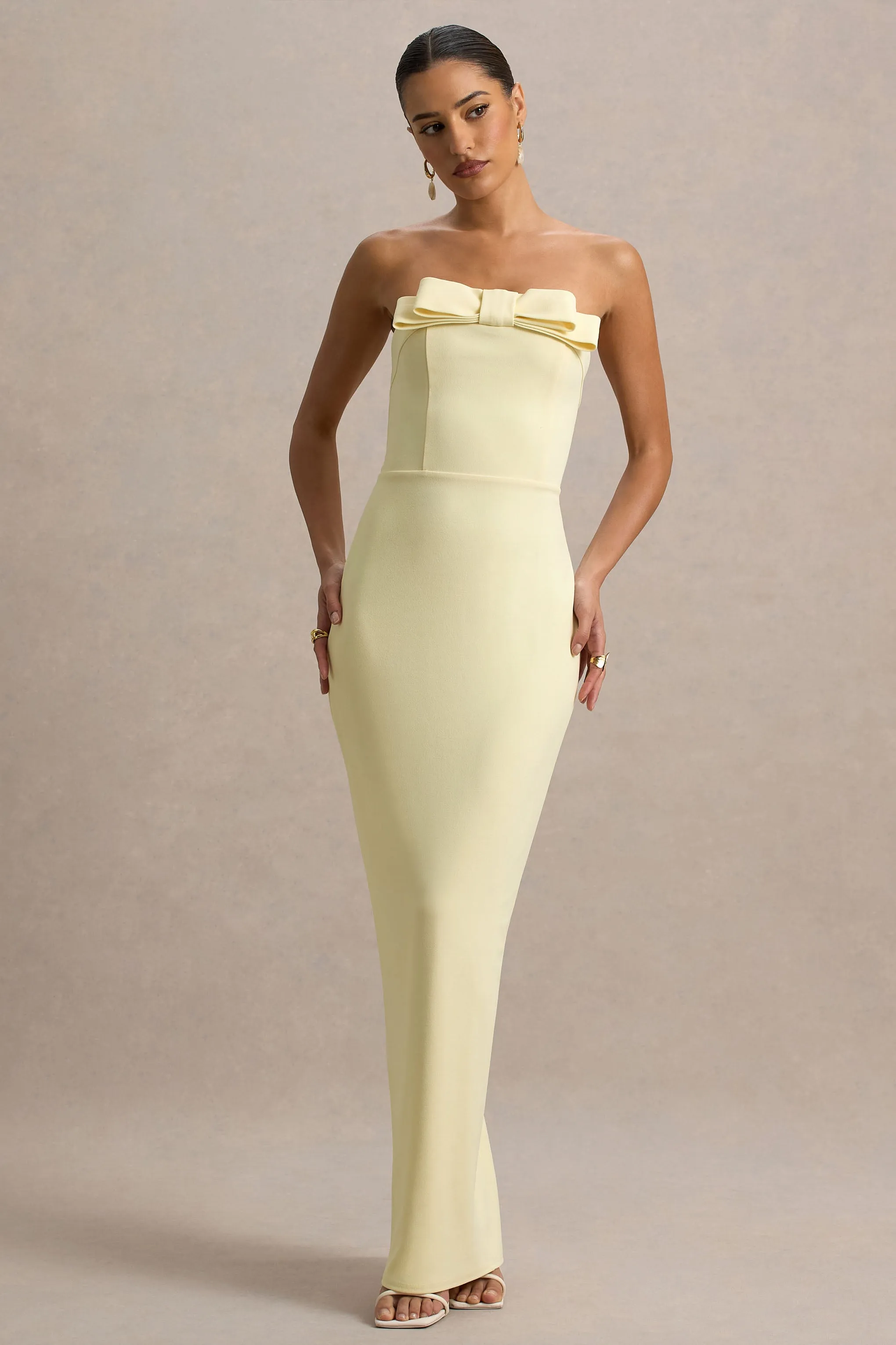 Hallie | Lemon Bandeau Maxi Dress With Bow Detail sold by Club L London product image thumbnail 4