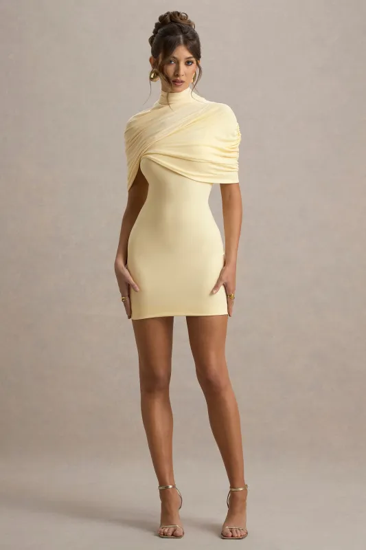 Perdi | Lemon Bodycon Mini Dress With Twisted Cape sold by Club L London