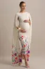 Providence | Light Pink Floral Print High-Neck Maternity Midi Dress With Cape Sleeves sold by Club L London