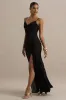 Virtue | Black Cowl-Neck Fishtail Maxi Dress With Split sold by Club L London