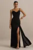 Virtue | Black Cowl-Neck Fishtail Maxi Dress With Split sold by Club L London
