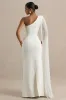 Athens | White Asymmetric-Neck Maxi Dress With Cape Sleeve Detail sold by Club L London