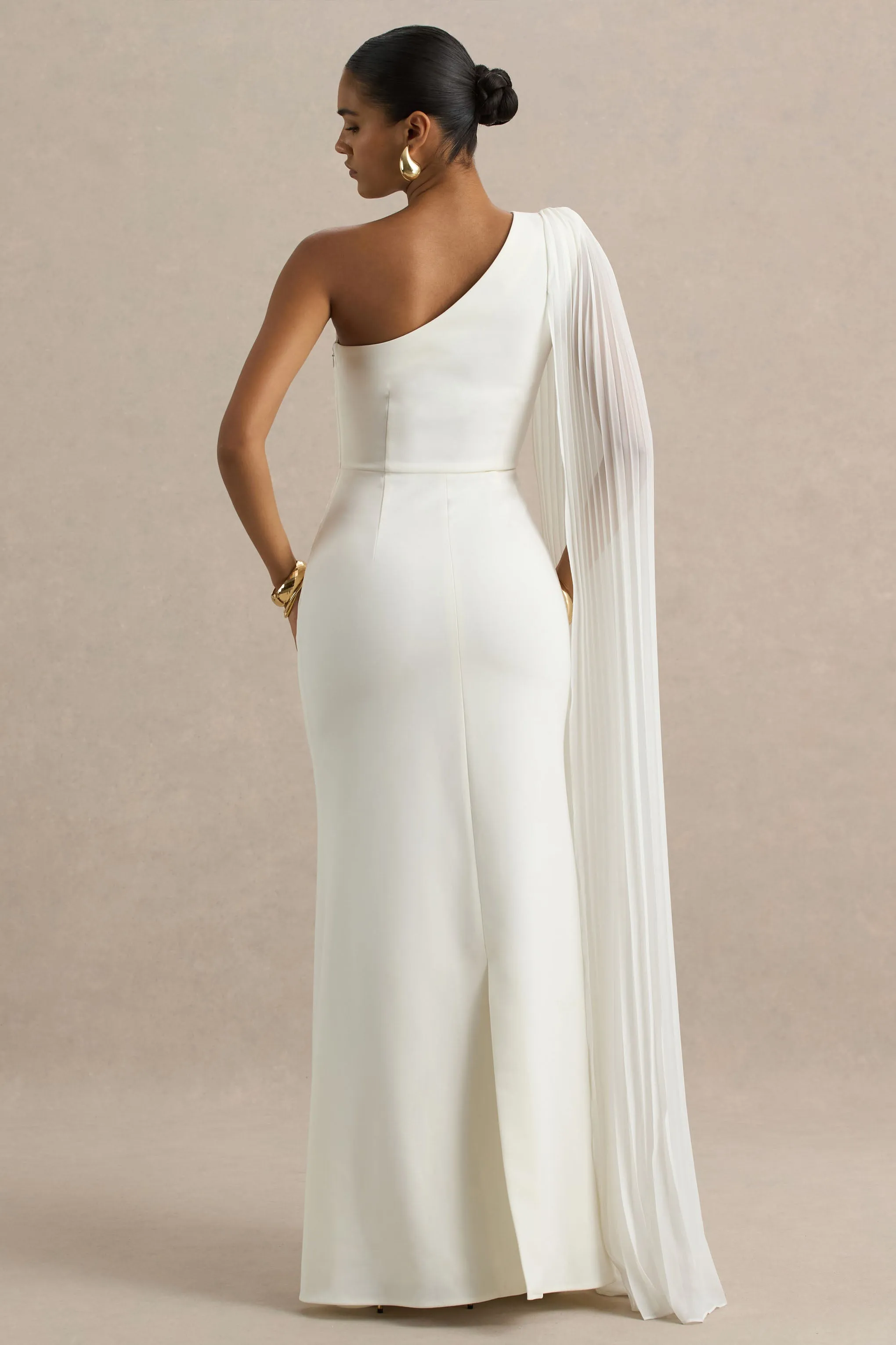 Athens | White Asymmetric-Neck Maxi Dress With Cape Sleeve Detail sold by Club L London product image thumbnail 2