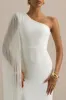 Athens | White Asymmetric-Neck Maxi Dress With Cape Sleeve Detail sold by Club L London