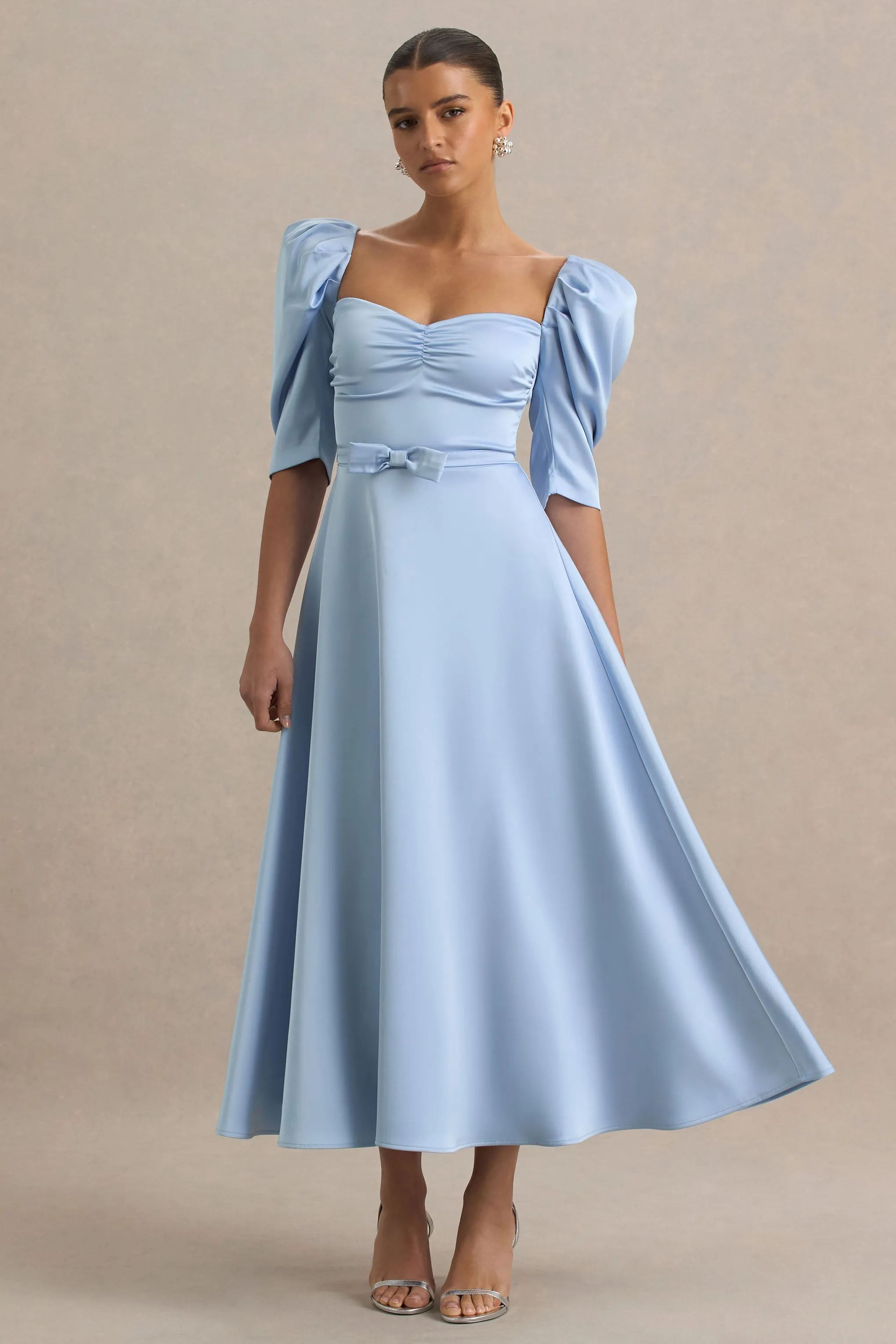 Rosey | Powder Blue Satin Sweetheart Midi Dress sold by Club L London product image thumbnail 5