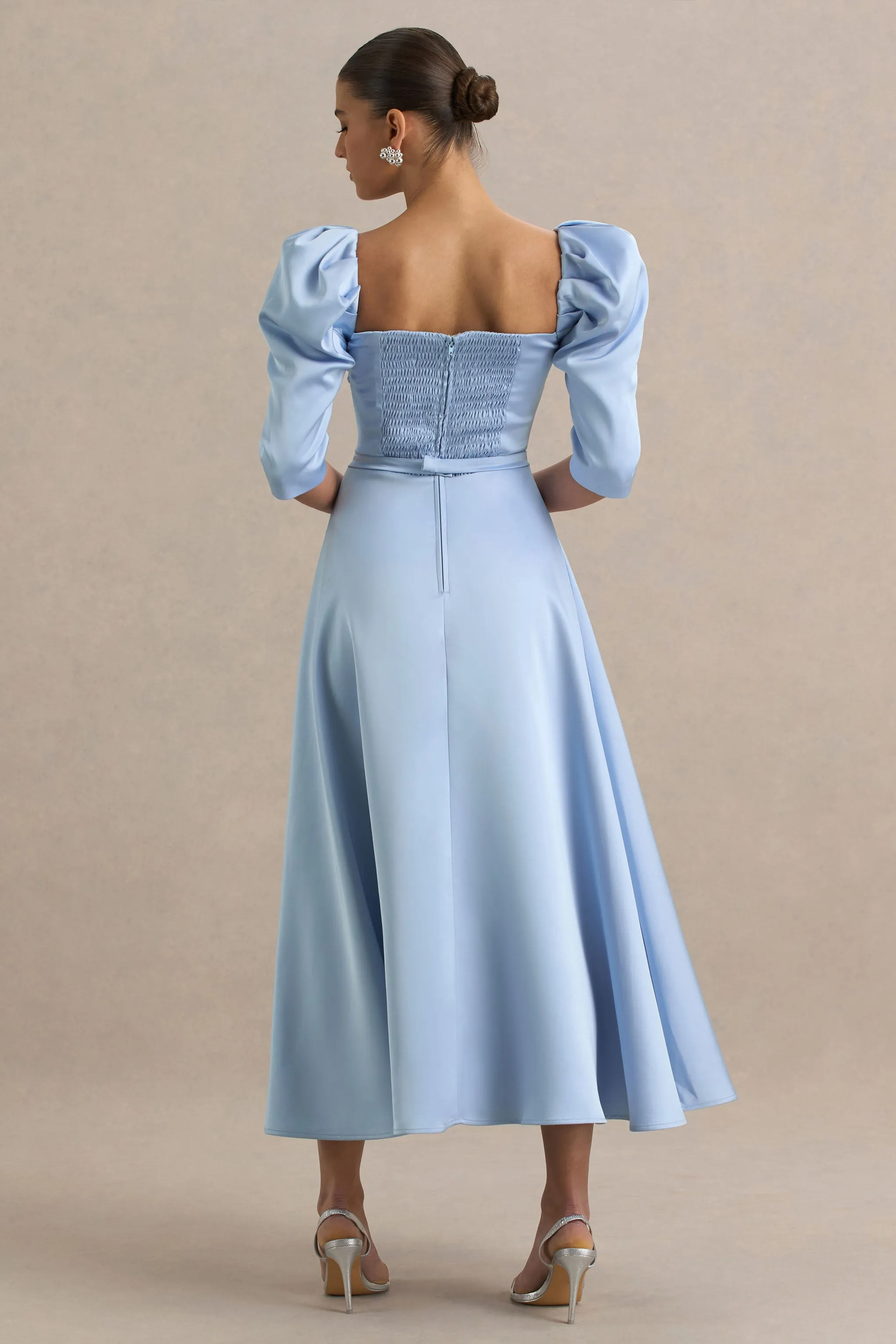 Rosey | Powder Blue Satin Sweetheart Midi Dress sold by Club L London product image thumbnail 2