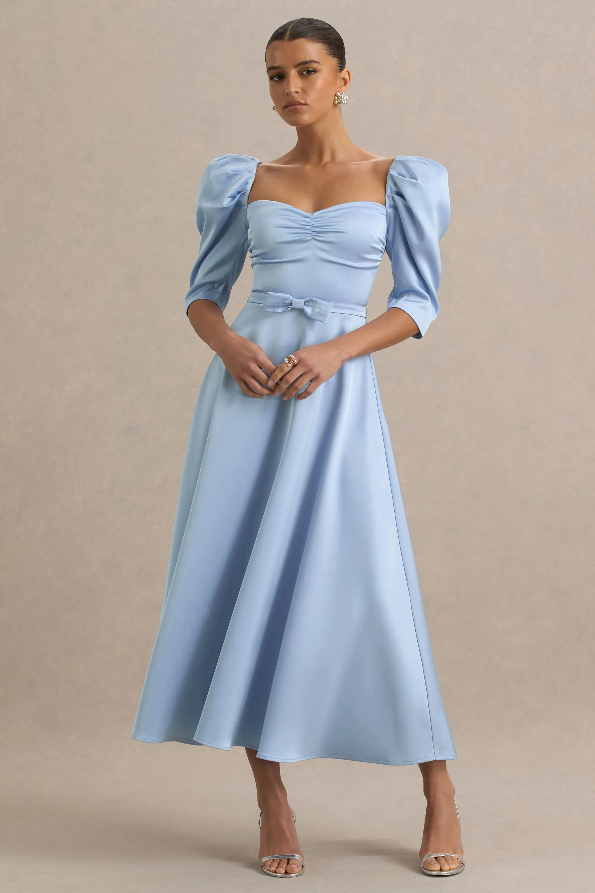 Rosey | Powder Blue Satin Sweetheart Midi Dress sold by Club L London product image thumbnail 3