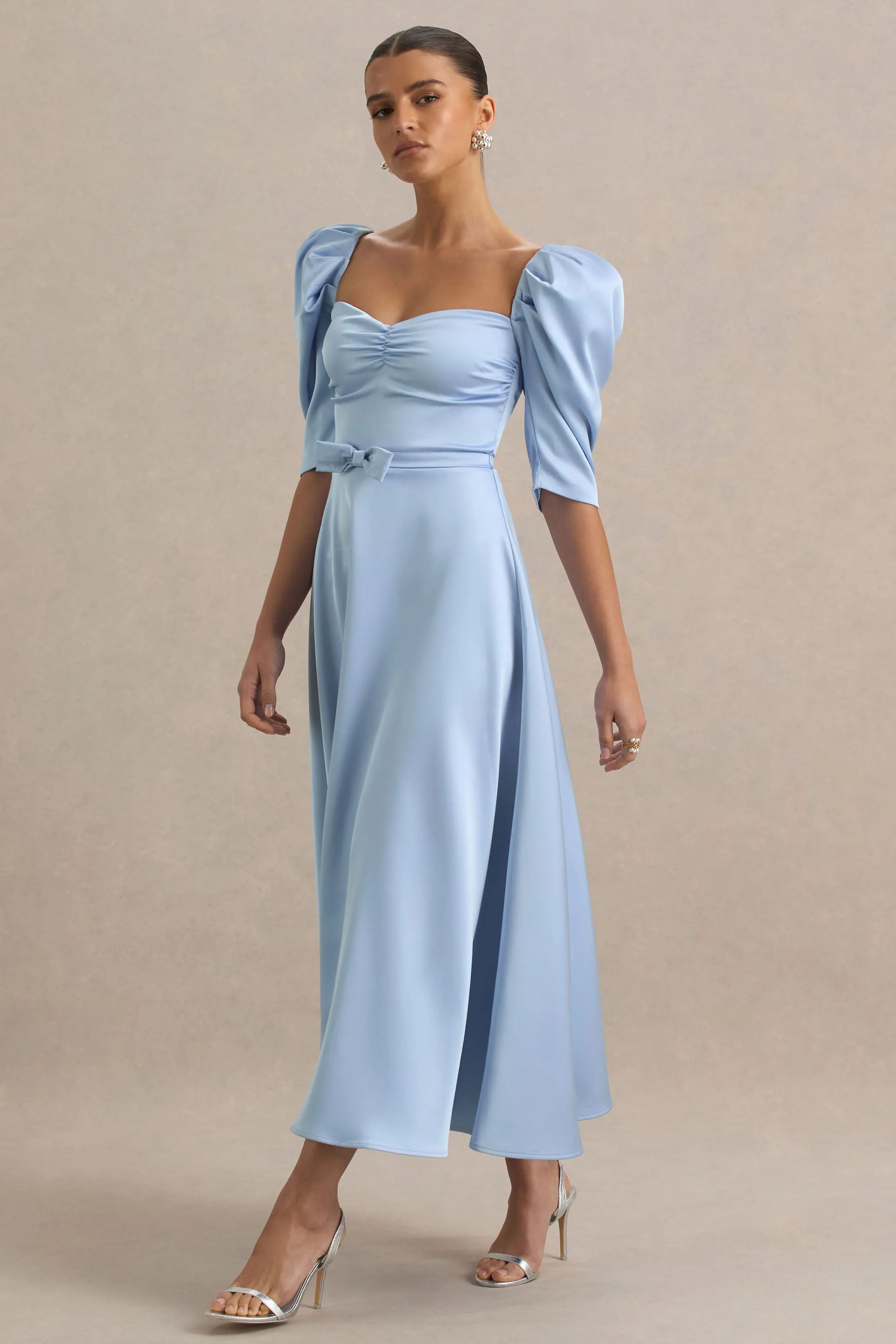 Rosey | Powder Blue Satin Sweetheart Midi Dress sold by Club L London product image thumbnail 4