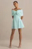 Faria | Powder Blue Short-Sleeve Bardot Mini Dress With Bow Detail sold by Club L London