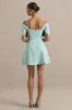 Faria | Powder Blue Short-Sleeve Bardot Mini Dress With Bow Detail sold by Club L London