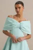 Faria | Powder Blue Short-Sleeve Bardot Mini Dress With Bow Detail sold by Club L London