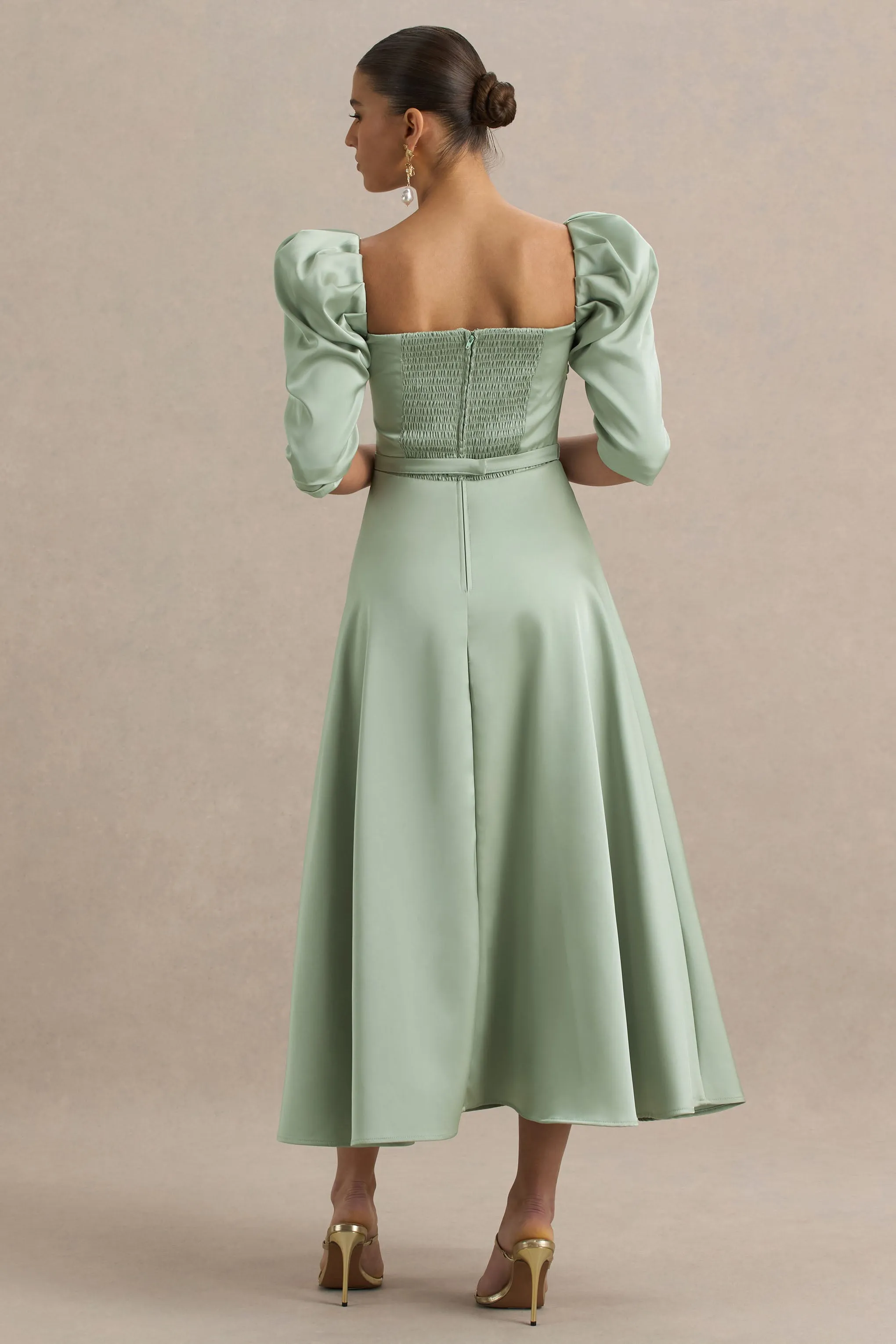 Rosey | Green Satin Sweetheart Midi Dress sold by Club L London product image thumbnail 2