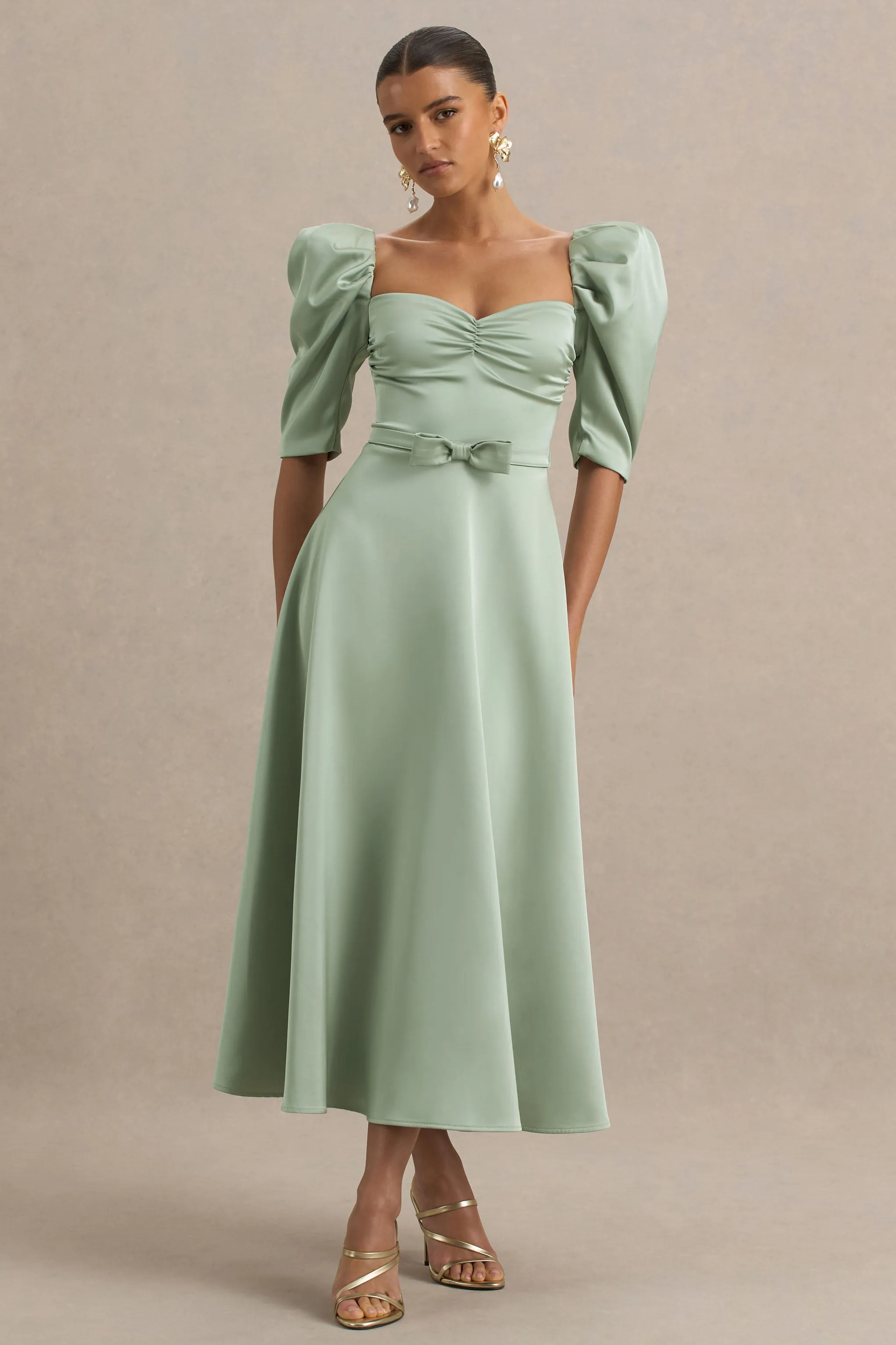 Rosey | Green Satin Sweetheart Midi Dress sold by Club L London product image thumbnail 3