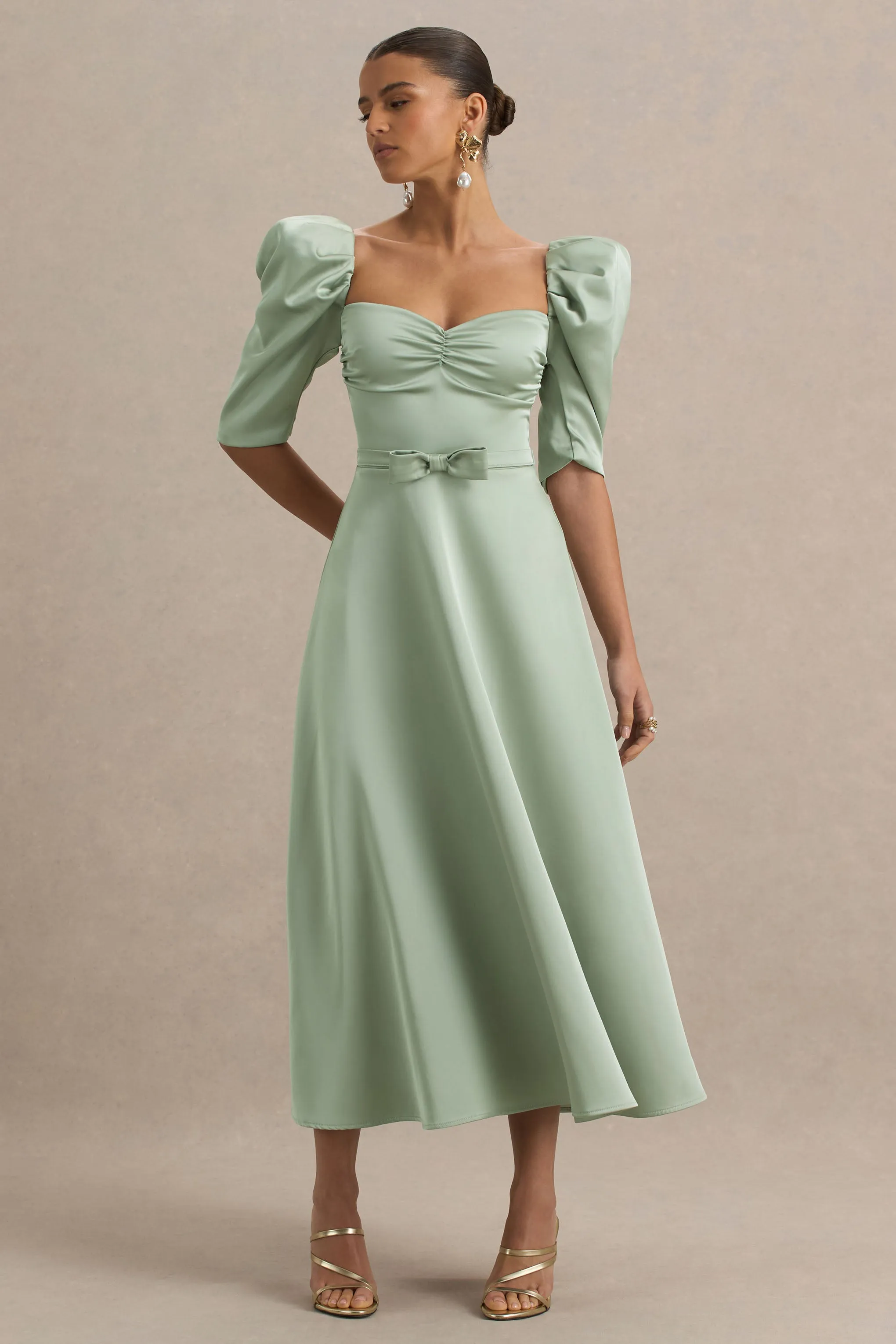Rosey | Green Satin Sweetheart Midi Dress sold by Club L London product image thumbnail 5