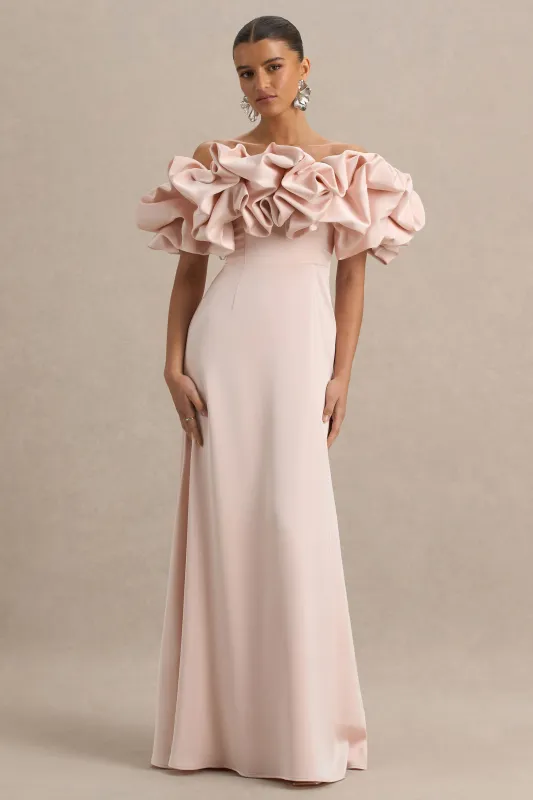Allie | Pale Pink Puff Bardot Maxi Dress sold by Club L London