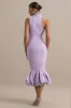 Sabine | Lilac One-Shoulder Ruffle-Trim Midi Dress sold by Club L London