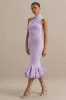 Sabine | Lilac One-Shoulder Ruffle-Trim Midi Dress sold by Club L London