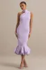 Sabine | Lilac One-Shoulder Ruffle-Trim Midi Dress sold by Club L London