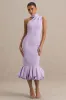 Sabine | Lilac One-Shoulder Ruffle-Trim Midi Dress sold by Club L London