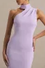 Sabine | Lilac One-Shoulder Ruffle-Trim Midi Dress sold by Club L London