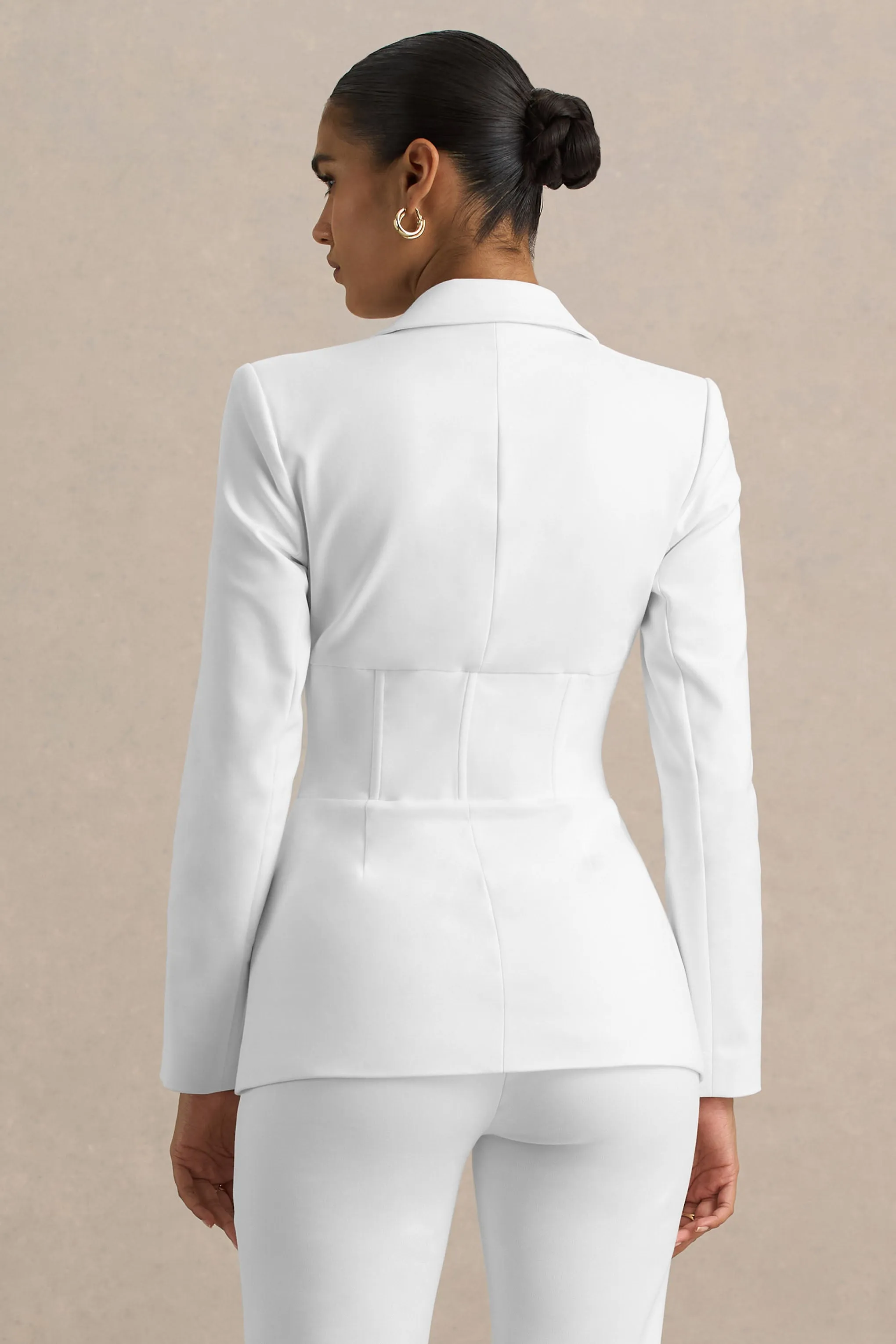 Unbeaten | White Fitted Corset Blazer Jacket sold by Club L London product image thumbnail 2