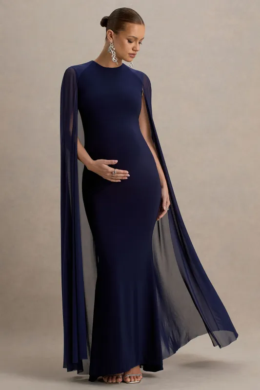 Currant | Navy High-Neck Maternity Maxi Dress With Cape sold by Club L London