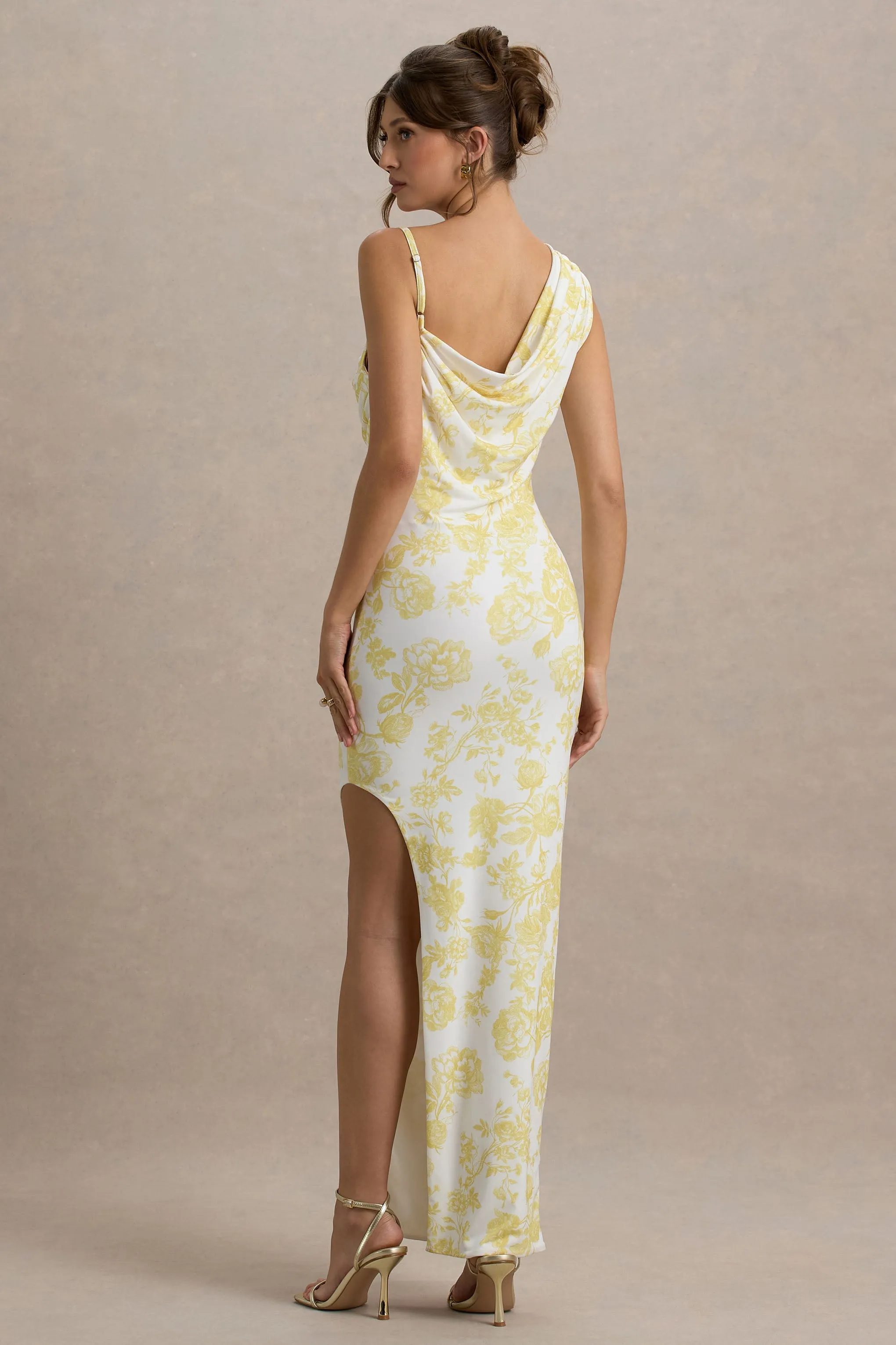 Sitara | Lemon Porcelain Print Cowl-Neck Maxi Dress With Asymmetric Skirt sold by Club L London product image thumbnail 2
