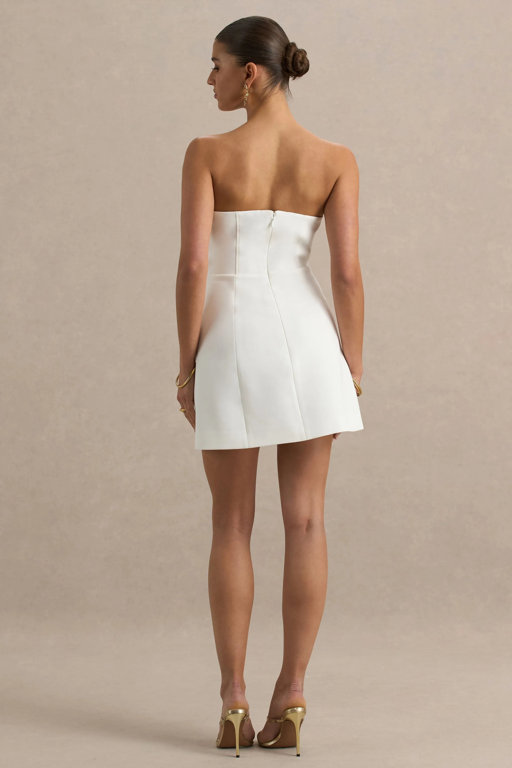 Daffodil | White Bandeau Mini Dress With Large Floral Corsage sold by Club L London product image thumbnail 2