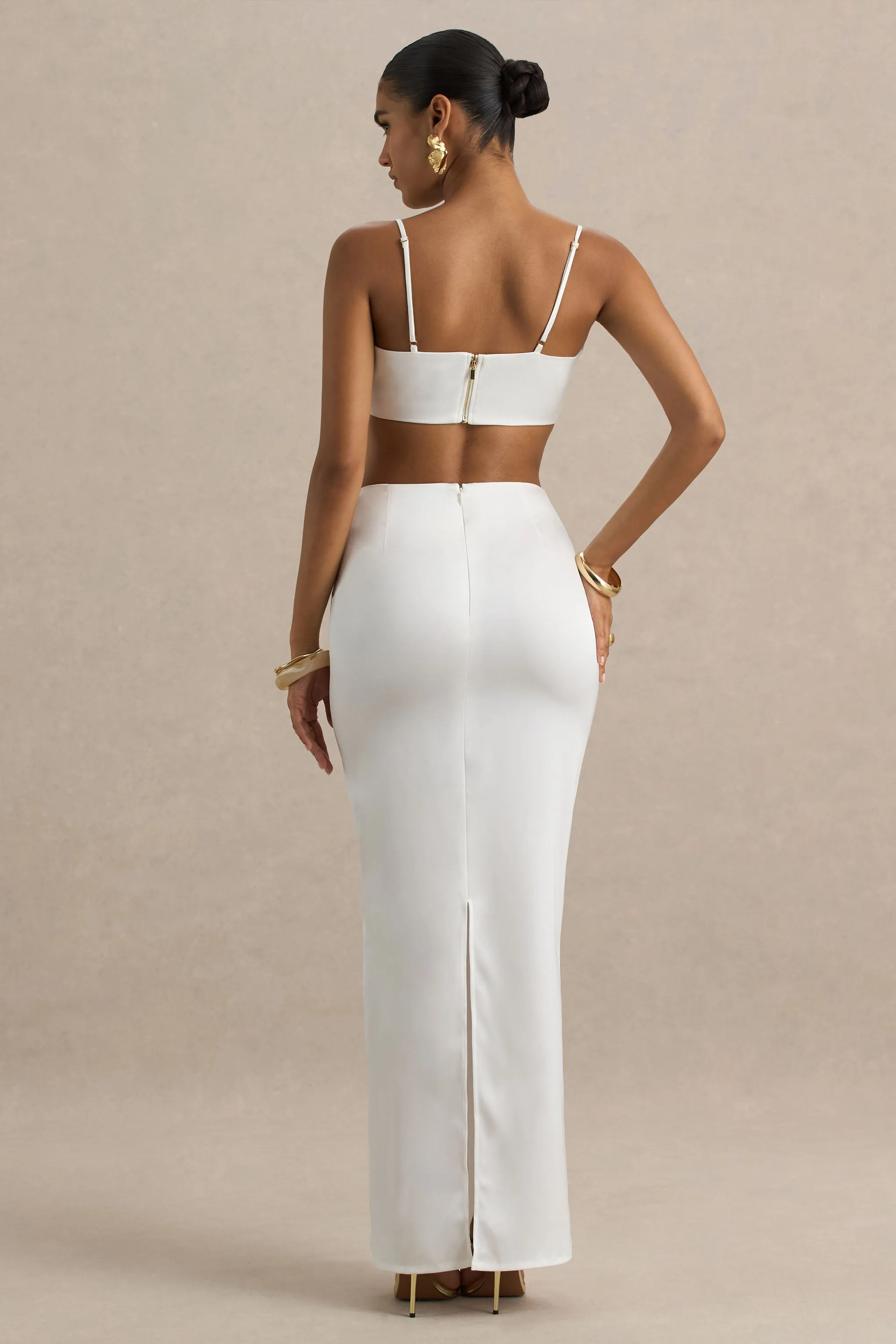 Rosita | White Ruched Maxi Skirt sold by Club L London product image thumbnail 2