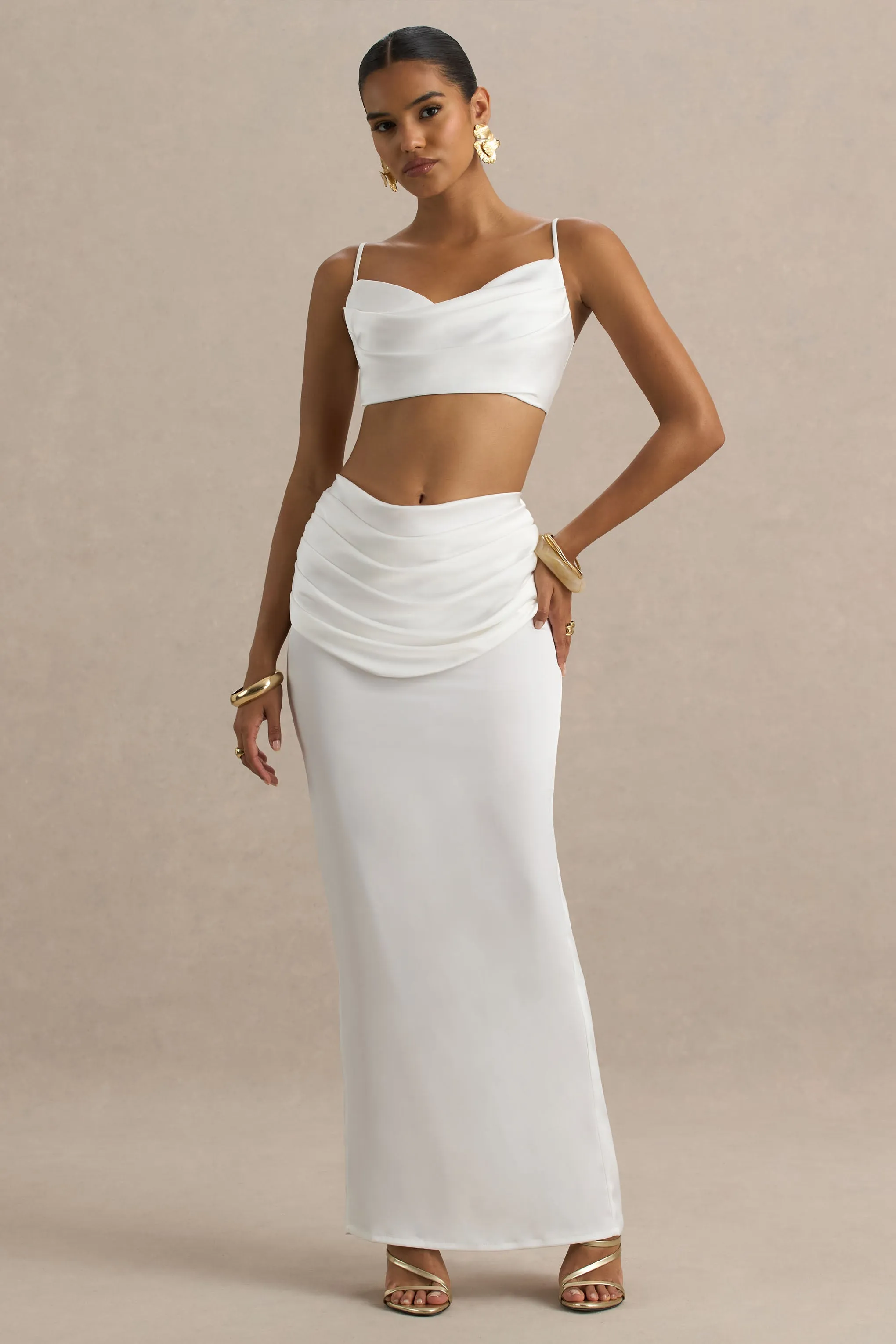 Rosita | White Ruched Maxi Skirt sold by Club L London product image thumbnail 5