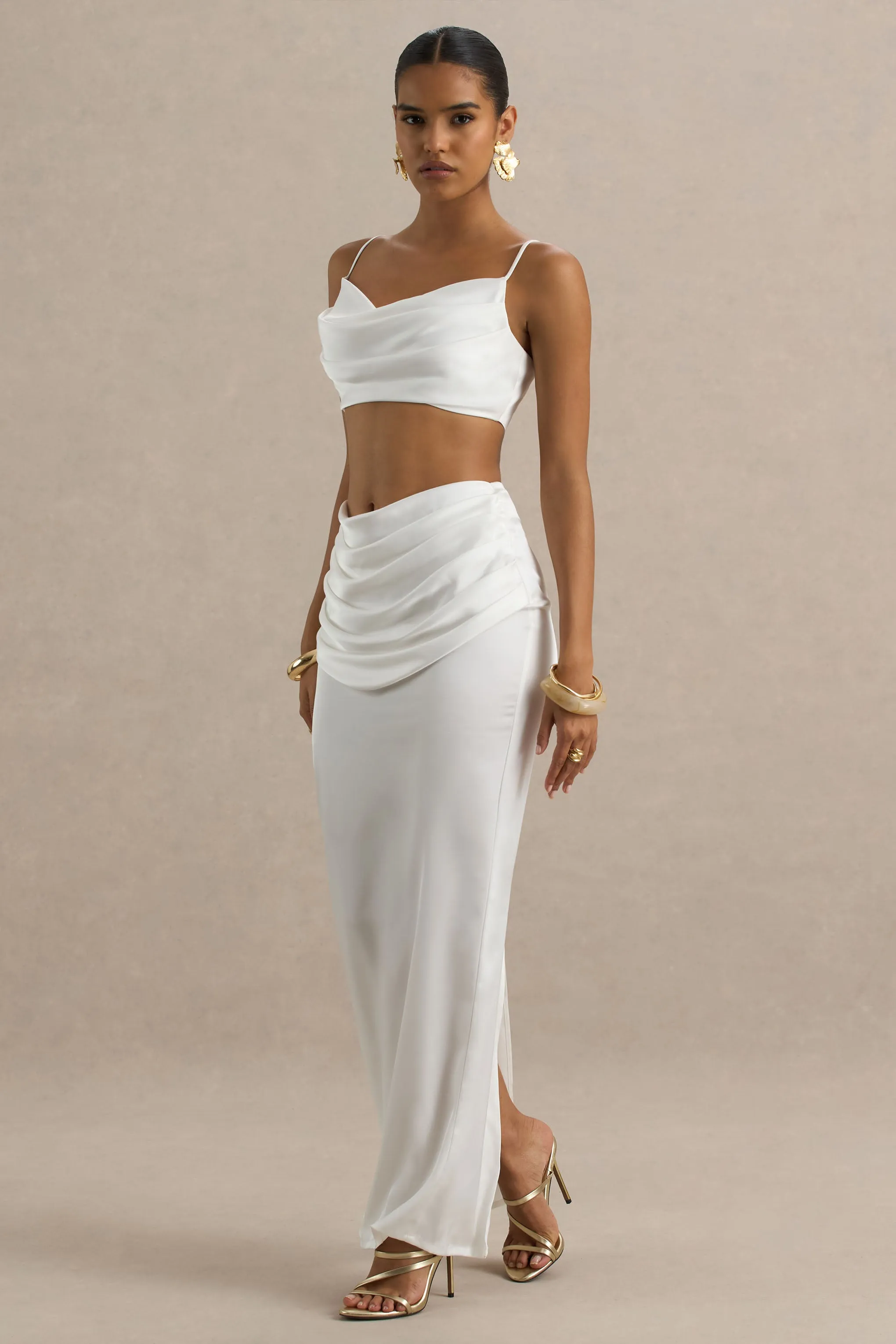 Rosita | White Ruched Maxi Skirt sold by Club L London product image thumbnail 4