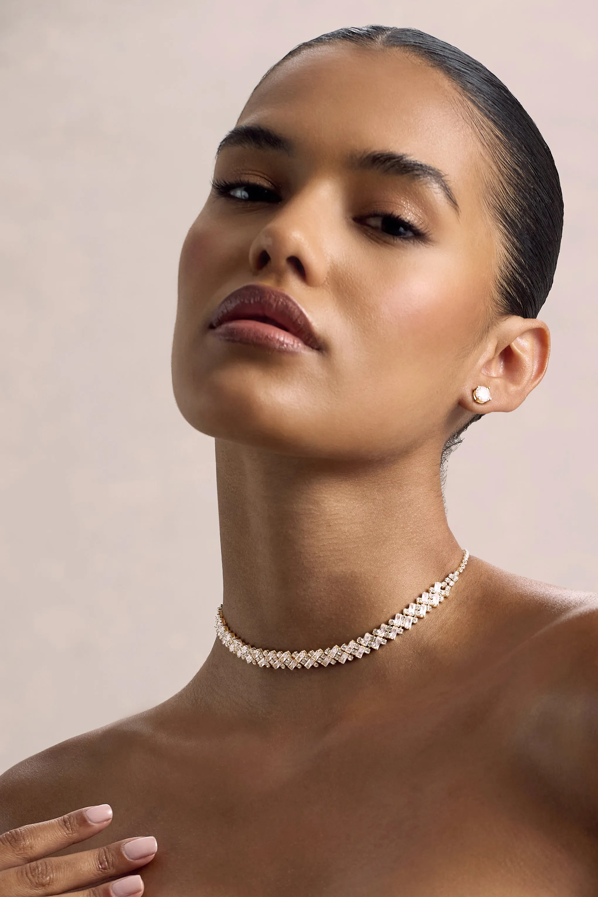 Ollie | Gold Diamante Necklace sold by Club L London